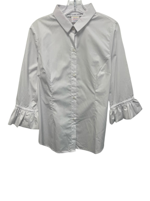 Gretchen Scott Size L White Cotton 3/4 Trumpet Sleeve Collar Blouse Top White / L
