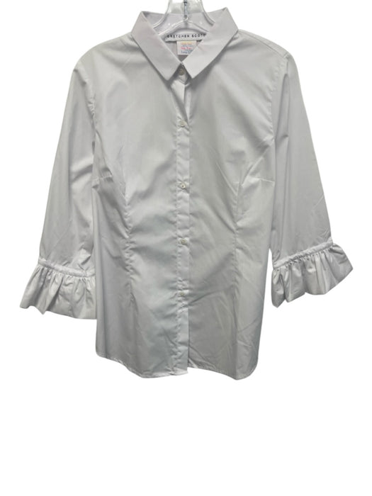 Gretchen Scott Size L White Cotton 3/4 Trumpet Sleeve Collar Blouse Top White / L