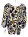 Ann Mashburn Size M Beige, Blue, Yellow Cotton 3/4 Puff Sleeve Floral Print Top Beige, Blue, Yellow / M