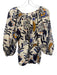 Ann Mashburn Size M Beige, Blue, Yellow Cotton 3/4 Puff Sleeve Floral Print Top Beige, Blue, Yellow / M