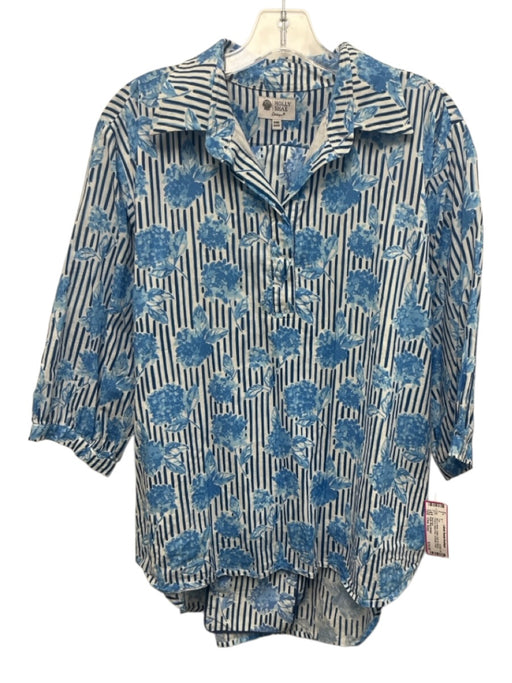 Holly Shae Design Size One Size Blue & White Cotton Puff 1/2 Sleeve Sash Top Blue & White / One Size
