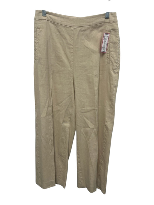 Ann Mashburn Size 10 Beige Linen & Cotton Side Zip Wide Leg Pockets Pants Beige / 10