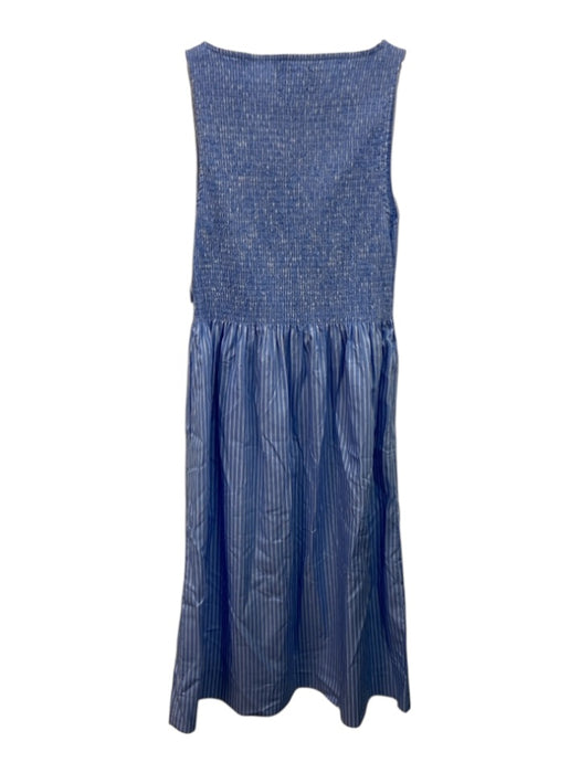 Hill House Size M Blue & White Cotton Shirred Pinstripe Boatneck Midi Dress Blue & White / M