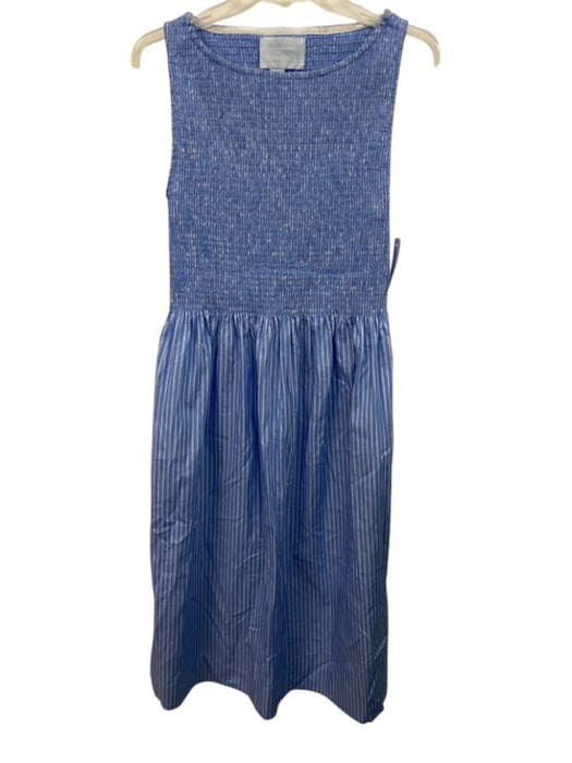 Hill House Size M Blue & White Cotton Shirred Pinstripe Boatneck Midi Dress Blue & White / M
