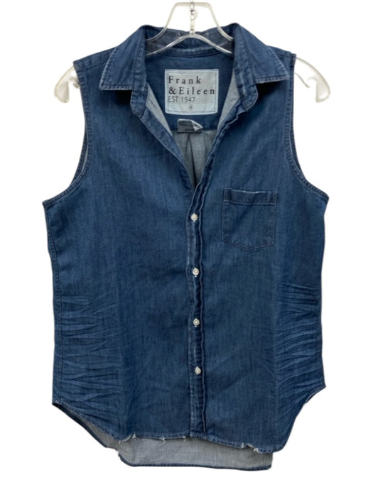 Frank & Eileen Size S Blue Cotton Chambray Button Down Patch Pocket Top Blue / S