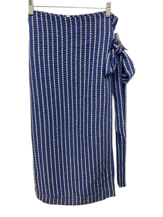 Ann Mashburn Size M Blue White & Black Cotton Blend dotted stripe Wrap Skirt Blue White & Black / M