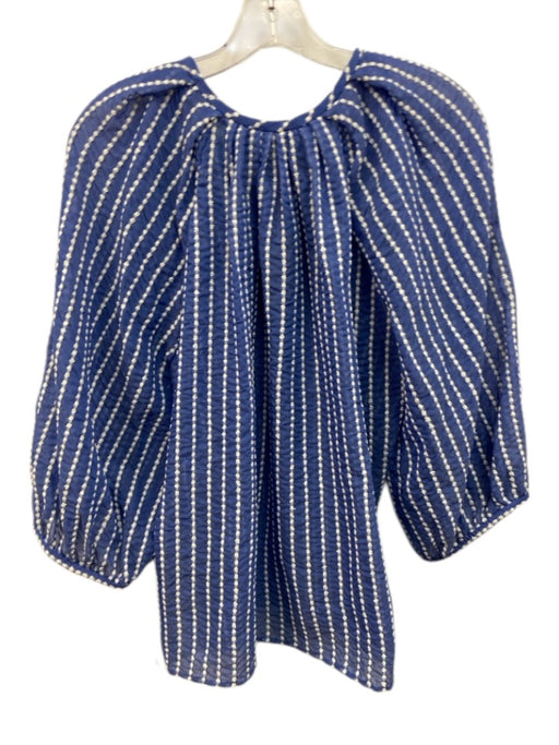 Ann Mashburn Size S Blue & White Cotton Blend dotted stripe Keyhole Top Blue & White / S