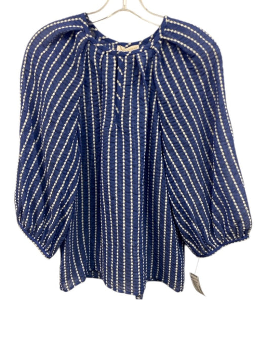 Ann Mashburn Size S Blue & White Cotton Blend dotted stripe Keyhole Top Blue & White / S