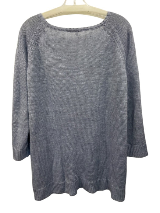 Ann Mashburn Size XL Light Blue Linen Ribbed Trim V Neck Side Slits Sweater Light Blue / XL