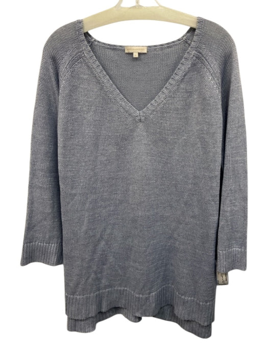 Ann Mashburn Size XL Light Blue Linen Ribbed Trim V Neck Side Slits Sweater Light Blue / XL