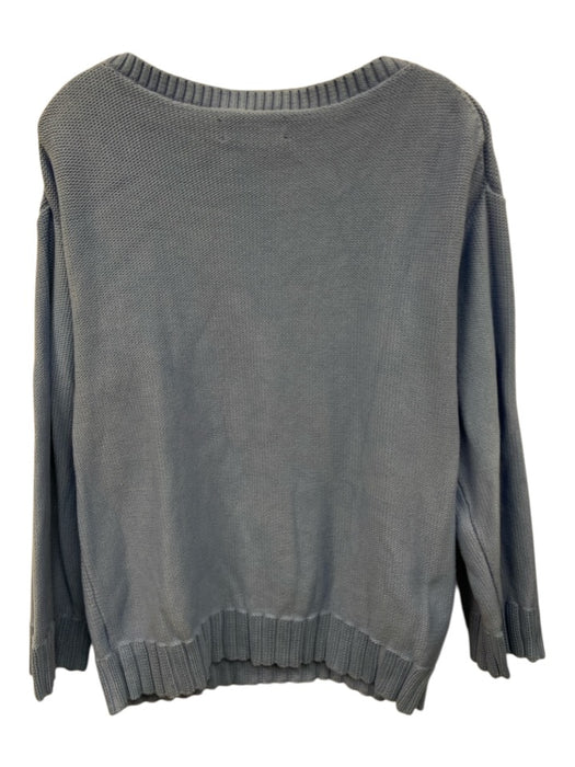 Molly Moorkamp Size L Cornflower Blue Cotton Ribbed Trim Round Neck Sweater Cornflower Blue / L