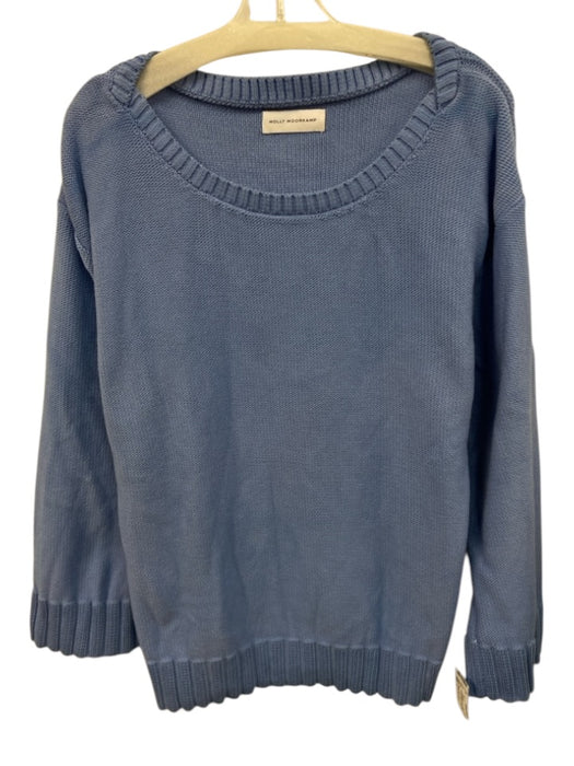 Molly Moorkamp Size L Cornflower Blue Cotton Ribbed Trim Round Neck Sweater Cornflower Blue / L