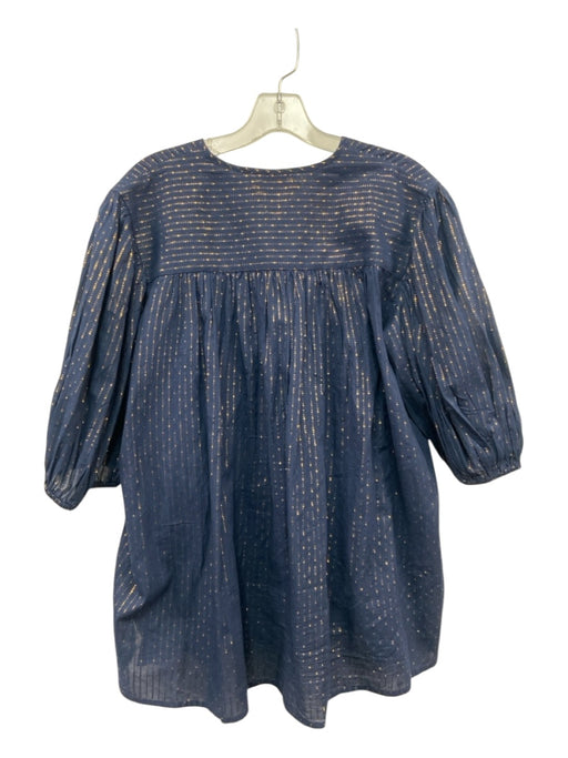 Never a Wallflower Size L Blue & Gold Cotton Striped Metallic Thread Top Blue & Gold / L
