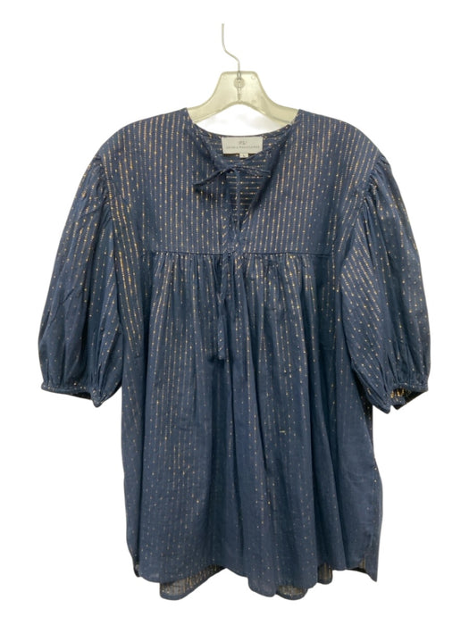 Never a Wallflower Size L Blue & Gold Cotton Striped Metallic Thread Top Blue & Gold / L