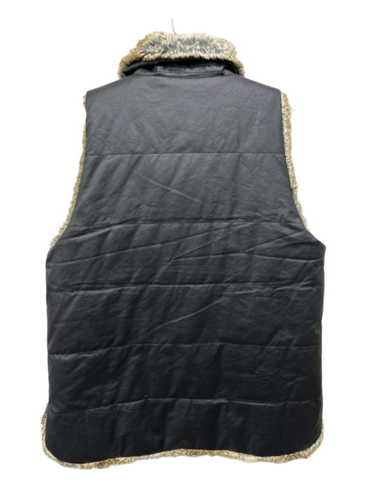 Tuckernuck Size L Black & Tan Cotton Faux Fur Lining Snap & Zip Puffer Vest Black & Tan / L