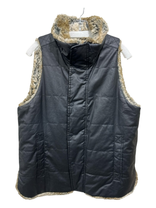 Tuckernuck Size L Black & Tan Cotton Faux Fur Lining Snap & Zip Puffer Vest Black & Tan / L