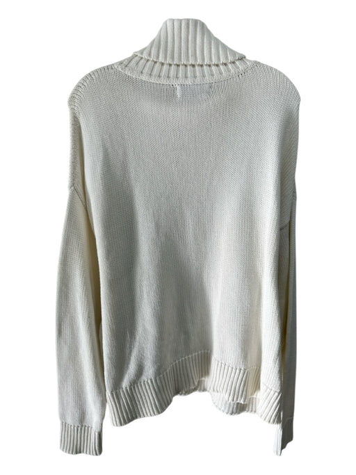 Molly Moorkamp Size L Cream Cotton Ribbed Trim Foldover Turtleneck Sweater Cream / L