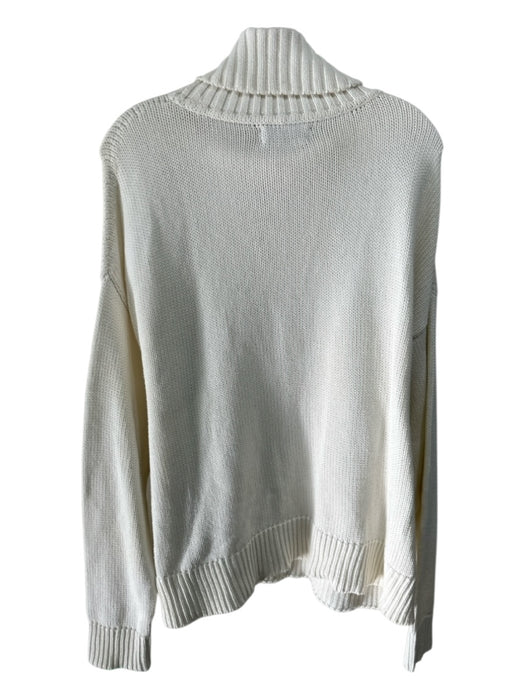 Molly Moorkamp Size L Cream Cotton Ribbed Trim Foldover Turtleneck Sweater Cream / L