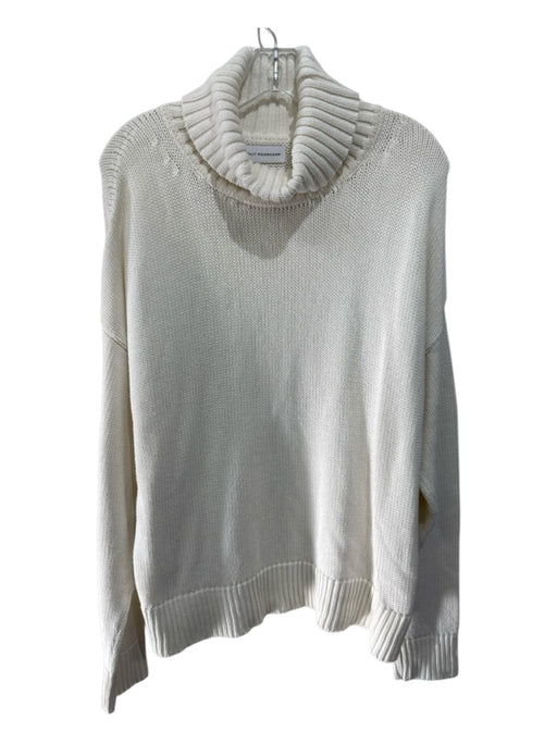 Molly Moorkamp Size L Cream Cotton Ribbed Trim Foldover Turtleneck Sweater Cream / L