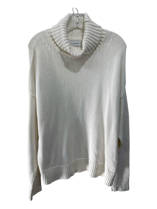 Molly Moorkamp Size L Cream Cotton Ribbed Trim Foldover Turtleneck Sweater Cream / L