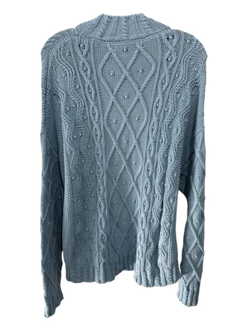 Molly Moorkamp Size L Blue Cotton Cable Knit Mock Neck Sweater Blue / L
