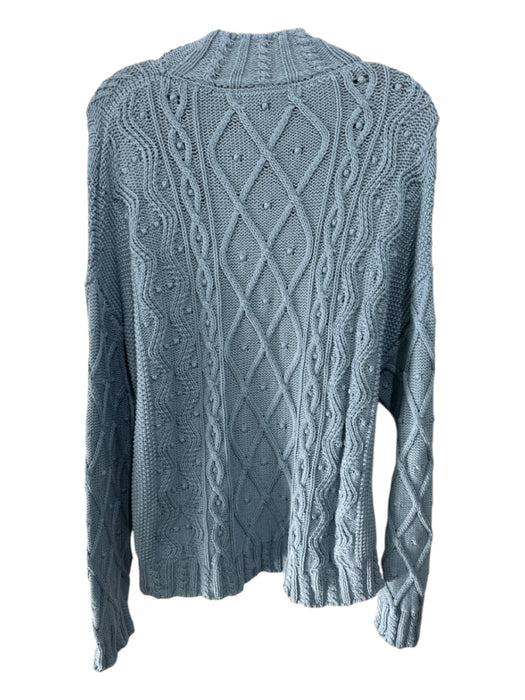 Molly Moorkamp Size L Blue Cotton Cable Knit Mock Neck Sweater Blue / L