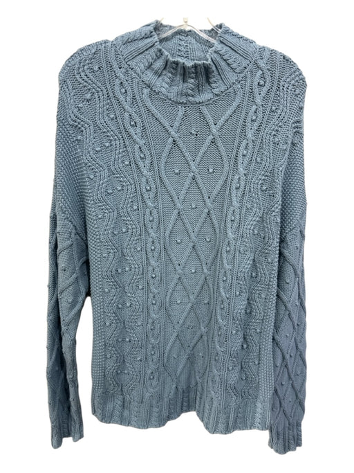 Molly Moorkamp Size L Blue Cotton Cable Knit Mock Neck Sweater Blue / L