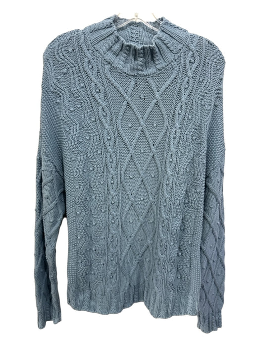 Molly Moorkamp Size L Blue Cotton Cable Knit Mock Neck Sweater Blue / L