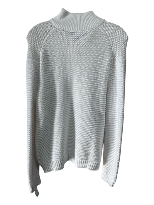 Alice Walk Size L White Cotton Textured Knit Mock Neck Henley Sweater White / L