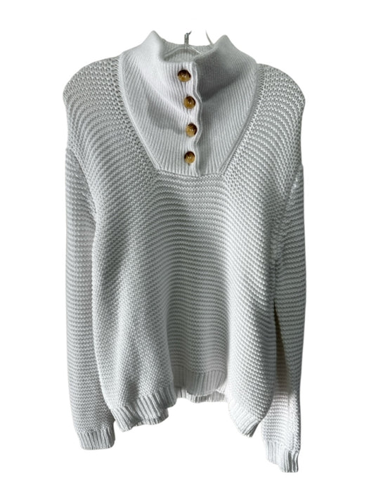 Alice Walk Size L White Cotton Textured Knit Mock Neck Henley Sweater White / L