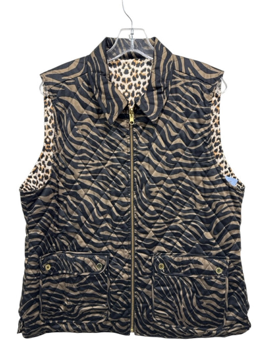 Hinson Wu Size 1 Brown & Black Cotton Front Zip Reversable Collared Quilted Vest Brown & Black / 1
