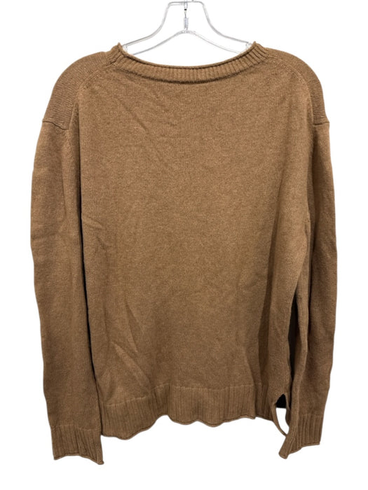 Jenni Kayne Size L Tan Wool Blend Knit Rolled hemline Ribbed Hem Sweater Tan / L