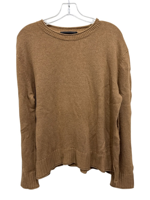 Jenni Kayne Size L Tan Wool Blend Knit Rolled hemline Ribbed Hem Sweater Tan / L