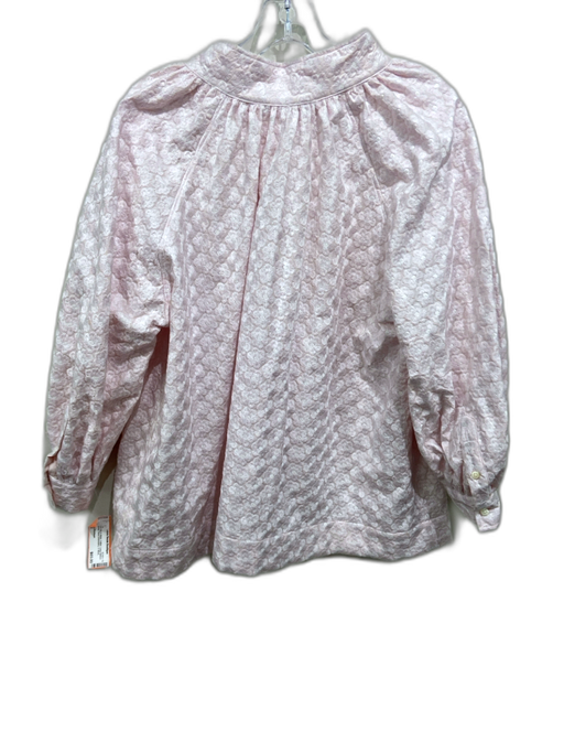 Ann Mashburn Size S Pale Pink & White Cotton Long Balloon Sleeve V Neck Top Pale Pink & White / S