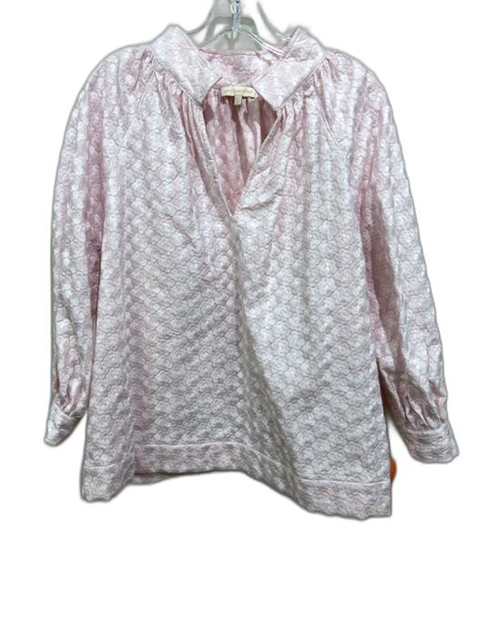 Ann Mashburn Size S Pale Pink & White Cotton Long Balloon Sleeve V Neck Top Pale Pink & White / S