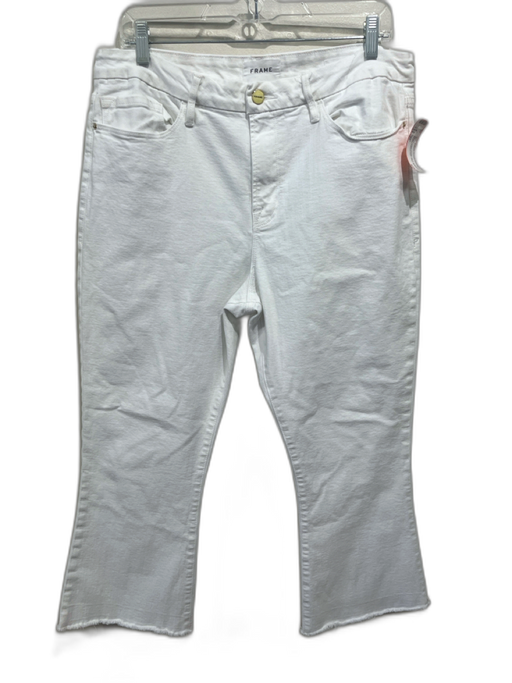 Frame Size 33 White Cotton Denim Zip & Button 5 Pocket Frayed Hem Crop Jeans White / 33