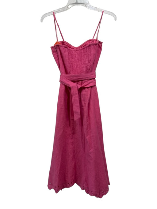 Hemant & Nandita Size XS Pink Linen Blend Spaghetti Strap Eyelet Detail Dress Pink / XS