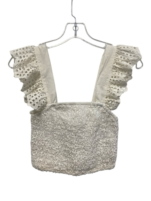 Misa Size M White Cotton Smocked Sleeveless Crop Eyelet Top White / M