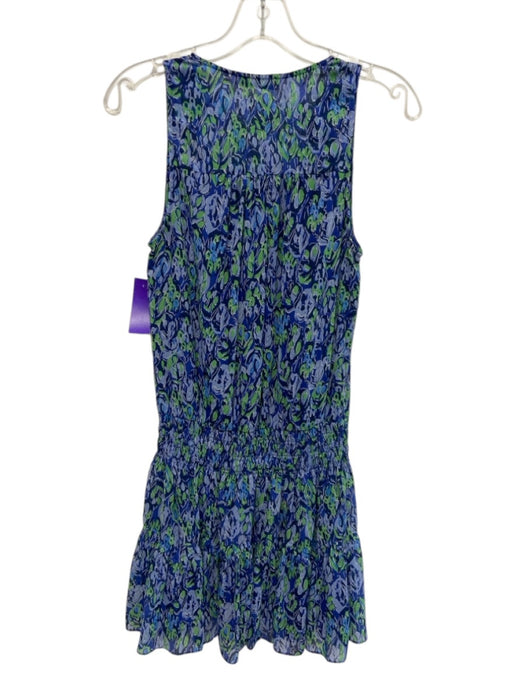 Ramy Brook Size XS Blue & Green Polyester Sleeveless V Neck All Over Print Dress Blue & Green / XS
