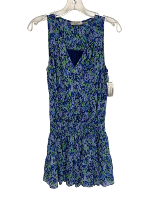Ramy Brook Size XS Blue & Green Polyester Sleeveless V Neck All Over Print Dress Blue & Green / XS