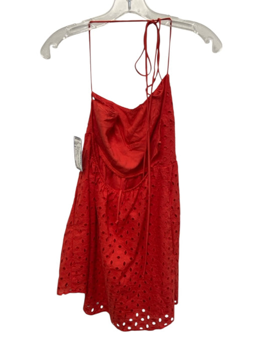 Show Me Your Mumu Size S Red Cotton Eyelet Sleeveless Tie Neck Dress Red / S