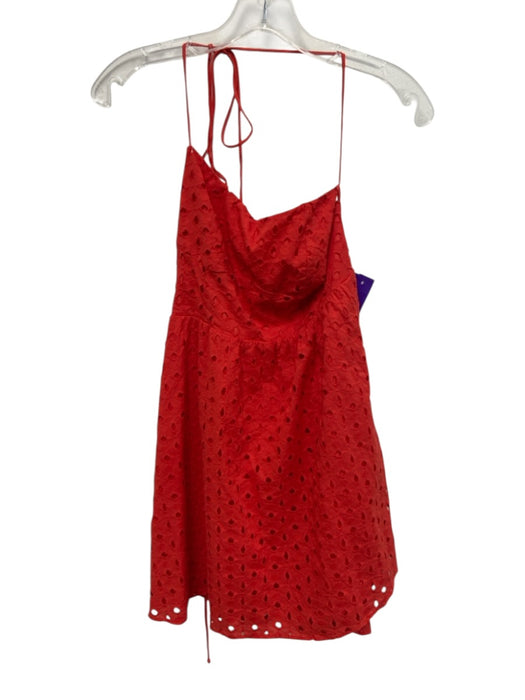 Show Me Your Mumu Size S Red Cotton Eyelet Sleeveless Tie Neck Dress Red / S