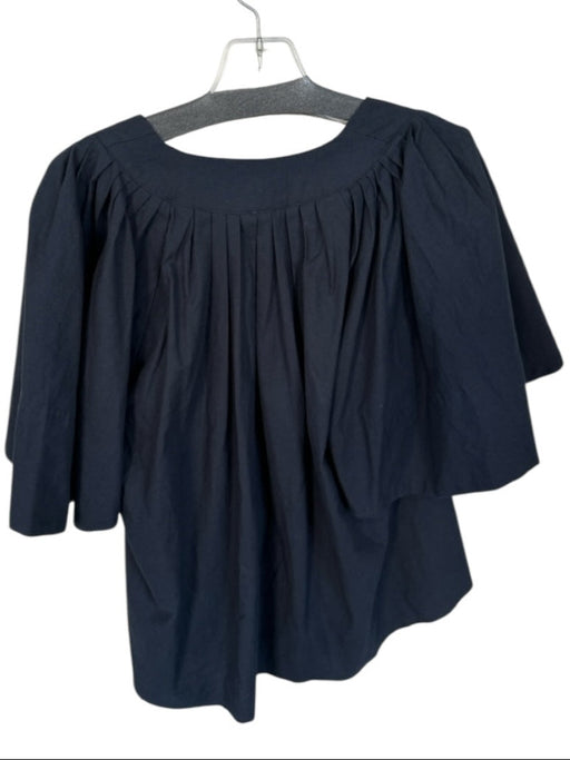Pomander Place Size XS Navy Cotton Short Sleeve V Neck Pleat Detail Top Navy / XS