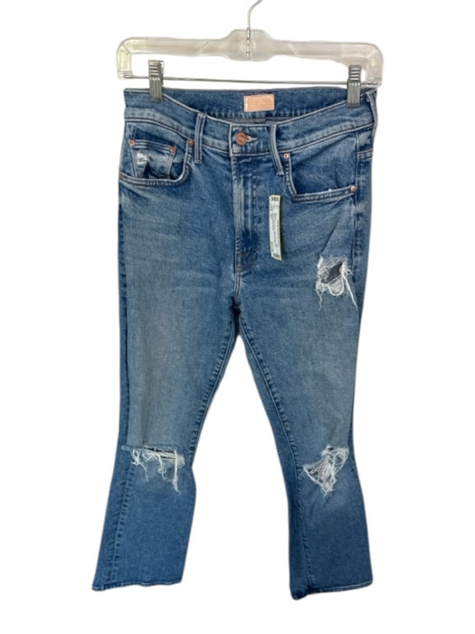 Mother Size 27 Med Light Wash Cotton Blend High Waist Distressed Bootcut Jeans Med Light Wash / 27