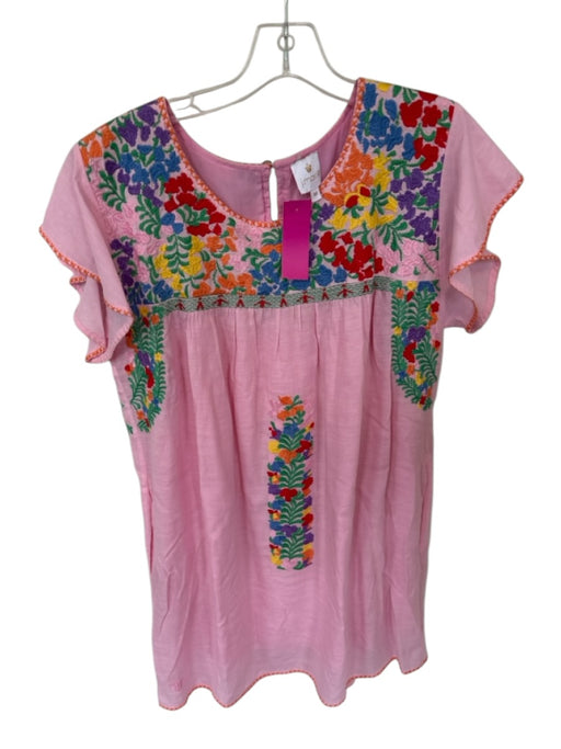 J. Marie Size M Pink & Multi Rayon & Linen Short Sleeve Lined Dress Pink & Multi / M