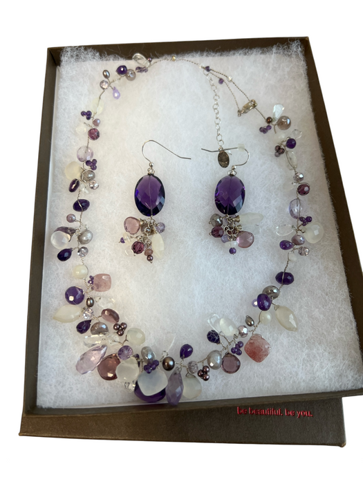 Anna Balkan Purple Beads Stones Wire Lobster Clasp Box Inc. Necklace Purple