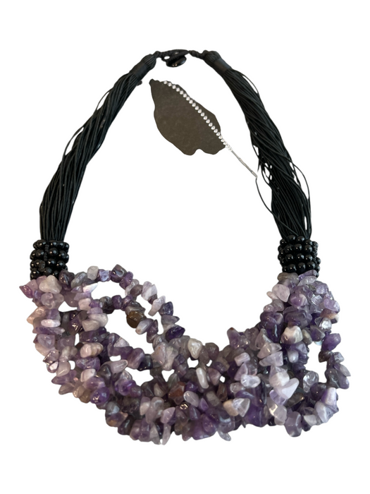 No Brand Purple & Black Gemstone Silk Cord Button Close Bead Detail Necklace Purple & Black