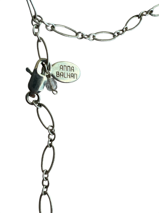 Anna Balkan Silver & Multi Gemstone Beads Lobster Clasp Cresant Moon Necklace Silver & Multi