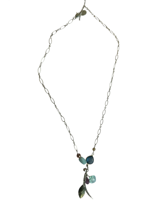 Anna Balkan Silver & Multi Gemstone Beads Lobster Clasp Cresant Moon Necklace Silver & Multi