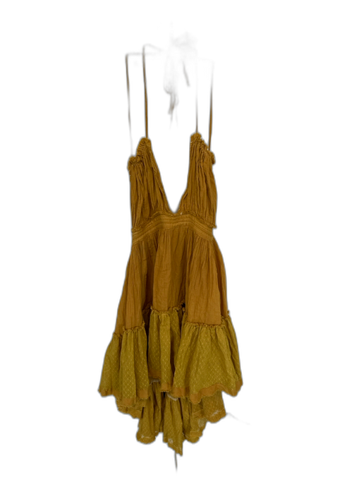 Free People Size S Mustard Yellow Cotton Backless Lace Detail Maxi Dress Mustard Yellow / S